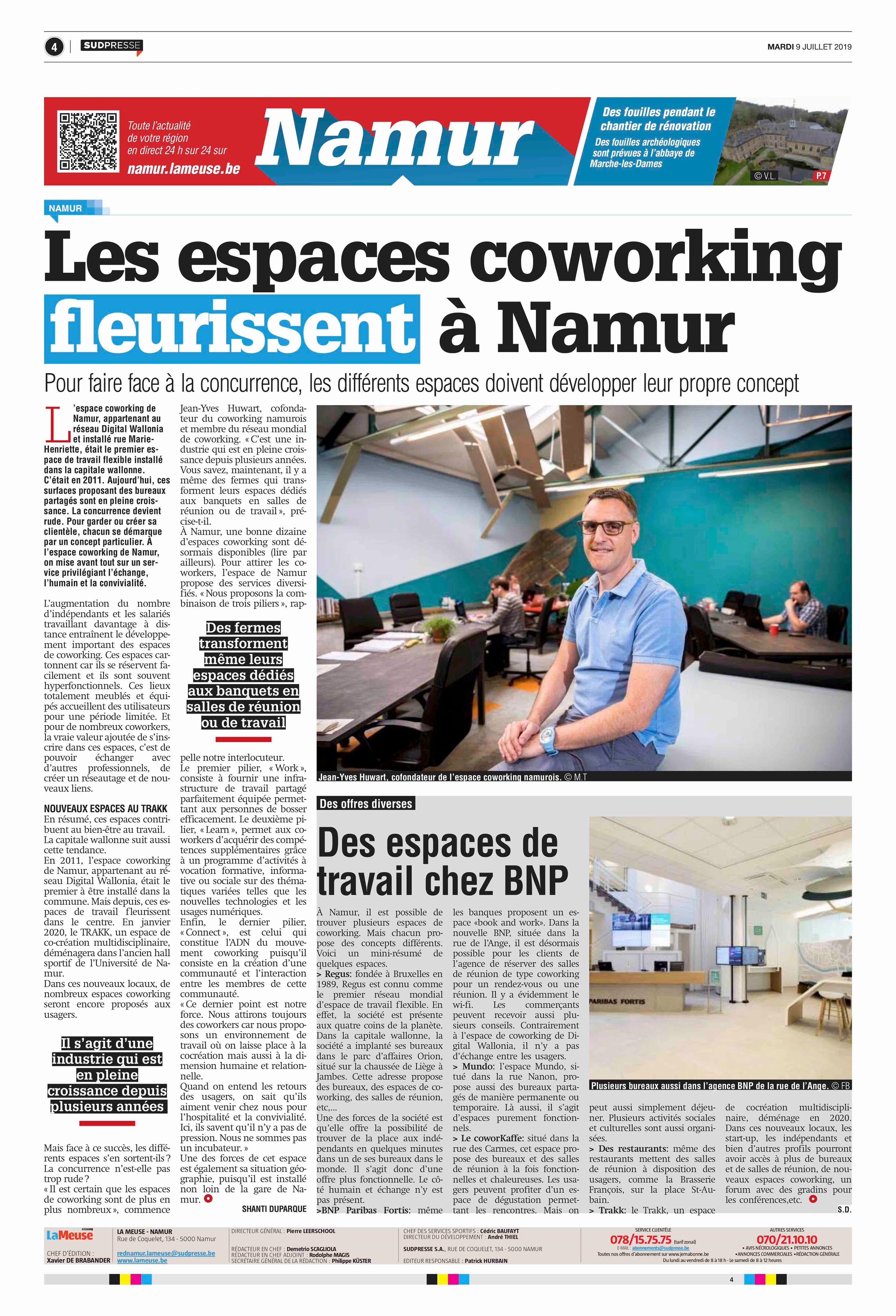 [Article de presse] – Les espaces de coworking fleurissent à Namur